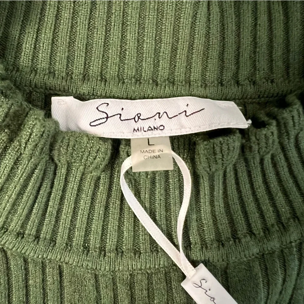 NWT Sioni Ribbed Lace Long Sleeve Mockneck Sweater Knitwear  Green Y2K Size L